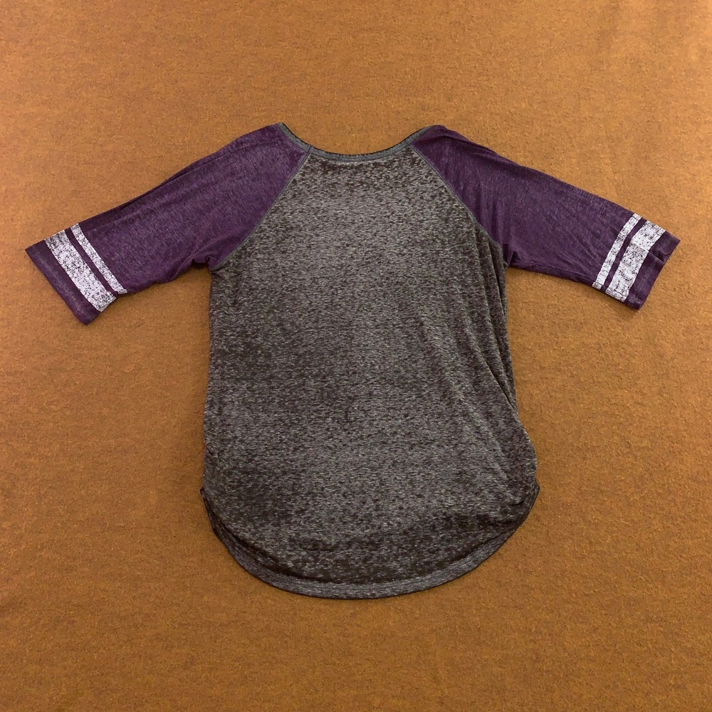 Maurices Womens XL Purple Charcoal Graphic 26 Raglan Burnout Baseball T-Shirt - Picture 6 of 11
